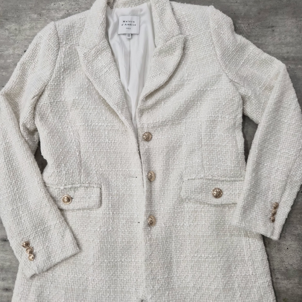 Madison Cream Tweed Blazer with Gold Buttons